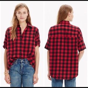 MADEWELL Black Red Buffalo Plaid shirt Hi/Lo small